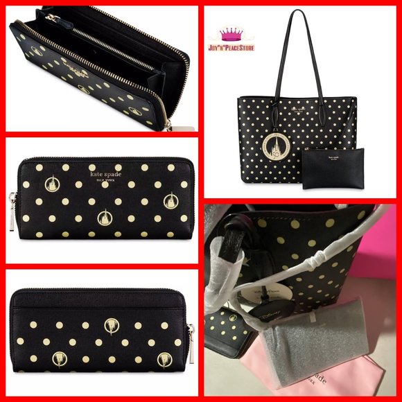 Kate Spade x Disney World Polka Dots Shoulder Tote Bag Wallet Purse Gift Bag Set